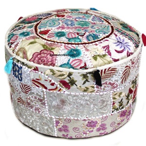 Indischer Vintage Runde Pouf Abdeckung 100% Baumwolle Handgemachte Patchwork Ottomans Fußbank Boho Home Decor Patchwork Ottoman Pouf Hocker Covers