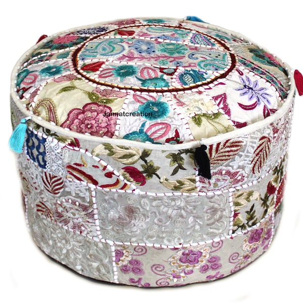 Indian Vintage Round Pouf Cover 100% Cotton Handmade Patchwork Ottomans Footstool Bohemian Home Decor Patchwork Ottoman Poufe Stool Covers