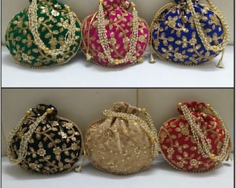 Lot Of 5-100 Indian Handmade Women's Embroidered Clutch Purse Potli Bag Pouch Drawstring Bag Potluck Bag Wedding Favor Return Gift For Guest
