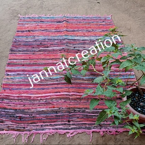 Chindi Rug Area Rag Rug Bohemian Indian Cotton Carpet Floor Décor Rag Colorful Cotton Rug Living Room Rug Bathroom Rug Throw Rag Rugs