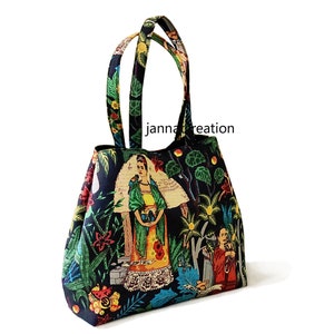 Indische Frida Kahlo Einkaufstasche, Handgefertigte Große Tote Strandtasche, Frida Handtasche Schultertasche, Frida Khalo Hand Block Gedruckt Tragetasche, Frida Tote