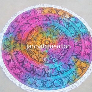 Tie Dye Multi Color Roundie Beach Picnic Round Mat Tapestry Dining Table Cover Home Decorative Round Meditation Mat Bohemian Table Cloth