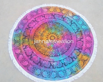 Tie Dye Mandala Round Tapestry: Bohemian Cotton Tablecloth