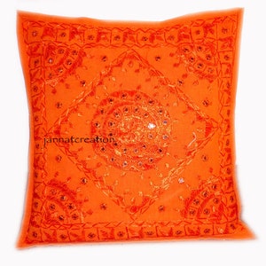 Fundas de cojín de trabajo de espejo / Cojín Boho Kantha / Fundas de almohada de 16X16 pulgadas / Fundas de almohada Boho bordadas / Cojín de tiro de decoración del hogar imagen 7