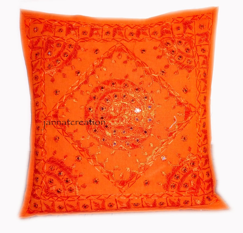 Fundas de cojín de trabajo de espejo / Cojín Boho Kantha / Fundas de almohada de 16X16 pulgadas / Fundas de almohada Boho bordadas / Cojín de tiro de decoración del hogar imagen 7