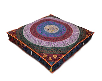 Funda de almohada de suelo cuadrada de 35 x 35 x 5 pulgadas, estilo bohemio, para meditación