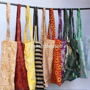 Wholesale Lot Of 5- 100 Piece's SILK BAG / Up-cycled Silk Tote Shopping Bag / Using Recycled Silk Sari Fabric Women's Bag / Vintage Tote Bag
