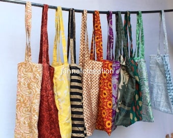 Wholesale Lot Of 5- 100 Piece's SILK BAG / Up-cycled Silk Tote Shopping Bag / Using Recycled Silk Sari Fabric Women's Bag / Vintage Tote Bag