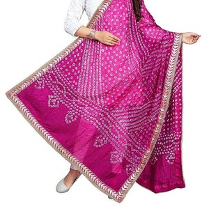 Indina Bandhej Dupatta Silk Bandhani Bandhej Women Heavy Dupatta With Gota Work And Latkan Pink Color Bridal Dupatta Bandhani Dupatta Slote