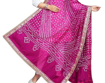 Indina Bandhej Dupatta Seda Bandhani Bandhej Mujeres Dupatta Pesada Con Gota Trabajo Y Latkan Color Rosa Novia Dupatta Bandhani Dupatta Slote