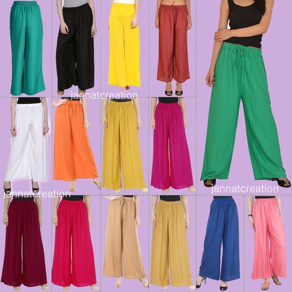 Women Rayon Palazzo Pants Harem Yoga Belly Dance Trouser Indian Solid  Palazzo Pant Wide Leg Pants Maxi Pants High Waisted Pants Yoga Pants 