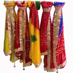 Colori assortiti 2-100 pezzi lotto bandhani dupatta fatto a mano, gota patti boarder dupatta, tradizionale etnico bandhej dupatta, dupattas indiani