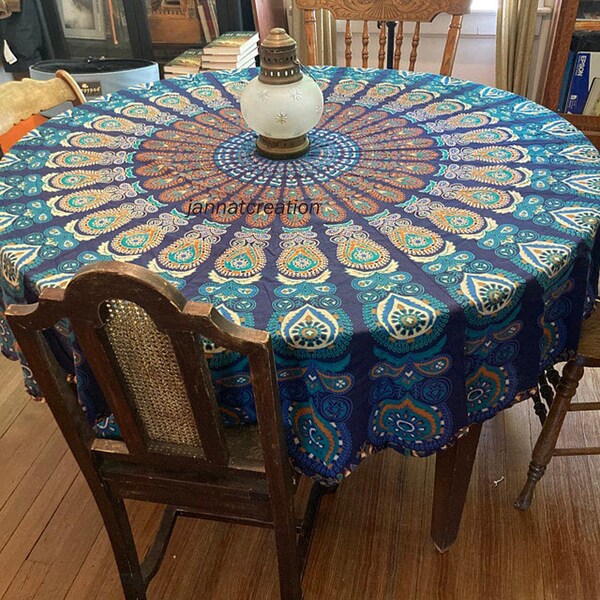 Peacock Mandala Design Printed Roundie Table Cover /Mndala Table Cloths /Round Table's Cloths /Yoga Mat Round Tapestry /Beach Sheet Tapestry