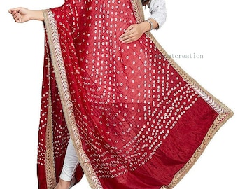 Indina Bandhej Dupatta Seda Bandhani Bandhej Mujeres Dupatta Pesada Con Gota Trabajo Y Latkan Color Rojo Novia Dupatta Bandhani Dupatta Estola