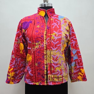 Vintage Suzani Embroidered Jacket , Winter Warmed Coat For Women, Cotton Suzani Coat Jacket, Suzani Embroidered Kantha Jacket