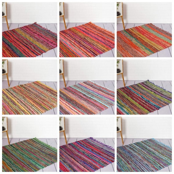 Alfombra Chindi hecha a mano, alfombra Chindi de 5X7 pies, trapo de decoración de piso, alfombra de sala de estar, alfombra de baño, alfombra de área, alfombra de yoga, trapos de alfombra multicolor