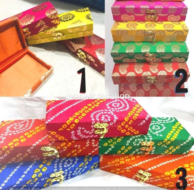 Assorted Color Lot Wedding Favor Box, Jewelry Box, Wedding Gift, Diwali Gift, Indian Handmade Box Gift, Indian Bridesmaid Box, Return Gift image 1