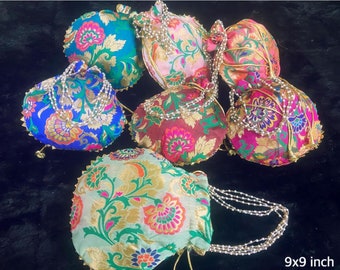 Lot Of 5-100 Indian Handmade Women Embroidered Clutch Purse Potli Bag Pouch Drawstring Bag Potluck Bag Wedding Favor Return Gift For Guests