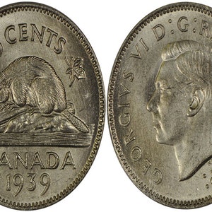 1939 Canadian 5-Cent Beaver Nickel Coin VF Circulated