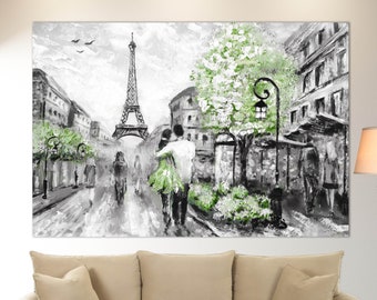 Paris Canvas Print, Abstract Paris Painting, Summer Paris Wall Art, Romantic Canvas Art, Romantic Gift