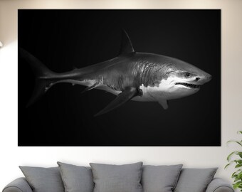 Hai Leinwanddruck, Haie Wandkunst, Hai Druck, Schwarz Weiß Hai Leinwand Kunst
