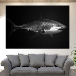 Hai Leinwanddruck, Haie Wandkunst, Hai Druck, Schwarz Weiß Hai Leinwand Kunst