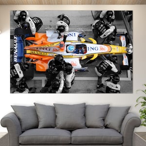 Fernando Alonso Pit Stop Leinwanddruck, Formel 1 Wandkunst, Fernando Alonso Wandkunst, Renault Fan Geschenk, Fernando Alonso Print