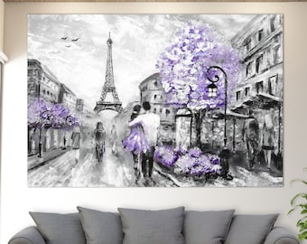 Paris Canvas Print, Abstract Paris Painting, Paris Wall Art, Romantic Canvas Art, Romantic Gift