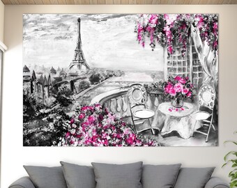 Paris Cafe Painting Canvas Print, Paris Wall Art, Romantic Canvas Art