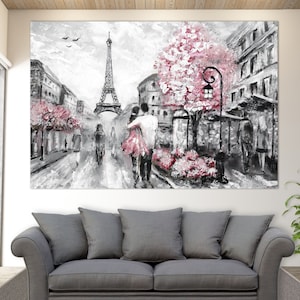Paris Painting Canvas Print, Paris Wall Art, Romantic Canvas Art, France Painting, France Canvas Art