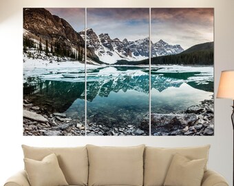 Winter Mountains Canvas Print, Nature Wall Art, Winter Wall Decor, Winter Lake Wall Art