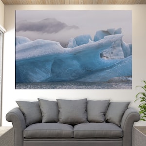Glacier Canvas Print, Winter Landscape Photo, Glacier in Iceland, Winter Nature Wall Decor