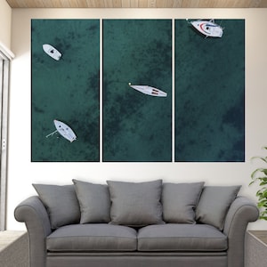 Sailboats Aerial Photo, Sailboats Canvas Wall Art, Sailboats On The Sea Canvas Print