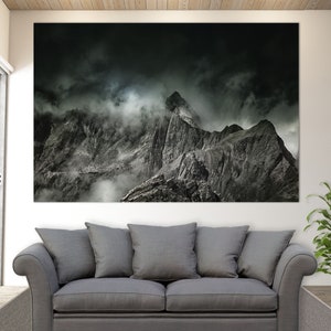 Clouds Over Mountains in Switzerland Canvas Print, Nature Wall Art, Rocks Canvas Art, Nature Wall Decor
