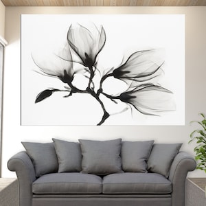 Magnolia Flower Black And White Canvas Print, Floral Wall Art, X Ray Magnolia Print, Magnolia Canvas Wall Art