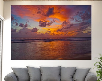 Arte de parede do oceano, impressão em tela do pôr do sol no mar, arte em tela do mar