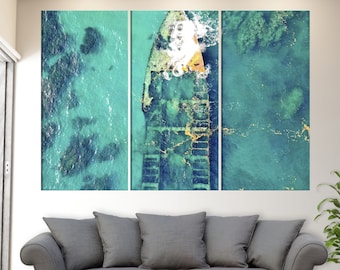 Photo aérienne de l'épave, oeuvre d'art murale sur toile Naufrage, impression sur toile Naufrage dans l'océan