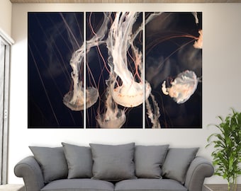 Kwallencanvas, oceaan onderwaterprint, kwallencanvas, kwallen muurkunst