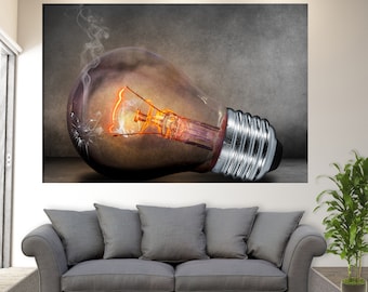 Broken Light Bulb Canvas Print, Abstract Canvas Wall Art, Electrician Gift, Incandescent Bulb Print