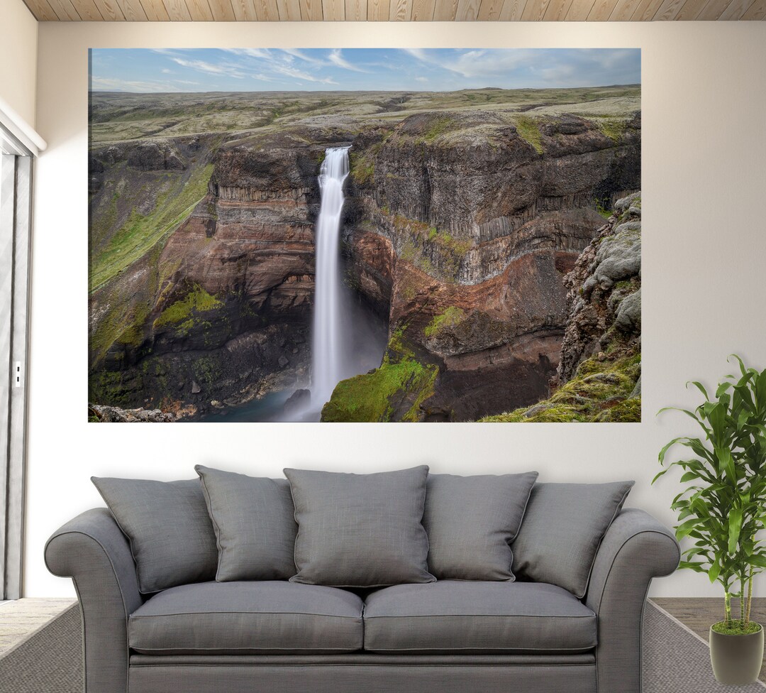 Haifoss Waterfall in Iceland Canvas Print, Nature Wall Art, Waterfall ...