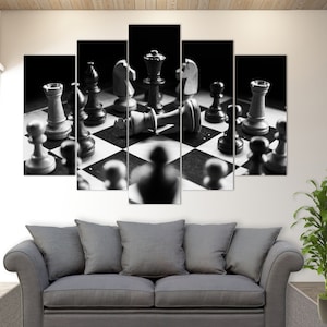 Black And White Chess Canvas Art, Chess Wall Art, Chess Print