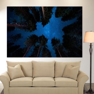 Stars Over Forest Canvas Print, Night Sky Canvas, Forest Wall Art, Nature Wall Decor, Yosemite Valley At Night