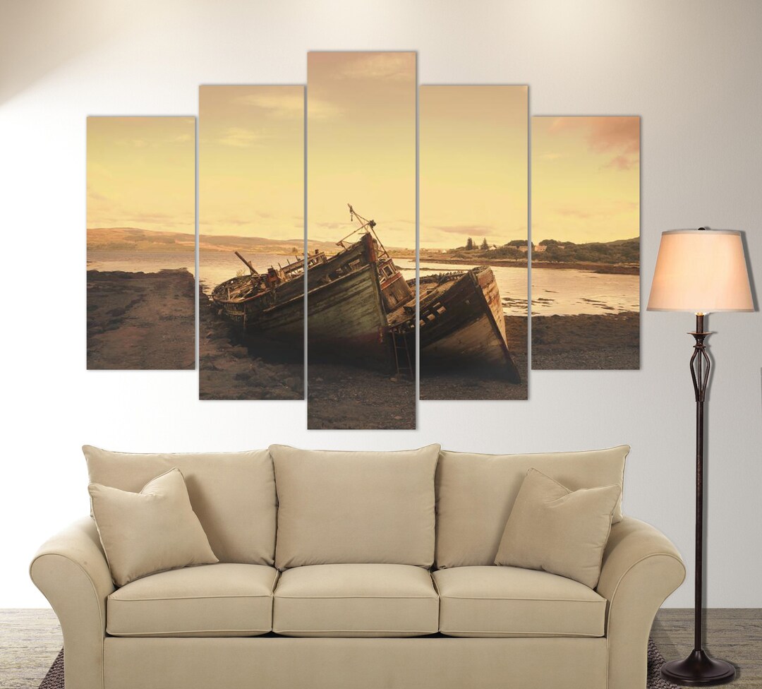 Old Fishing Boats on the Beach Canvas Print, Fishing Wall Art ...
