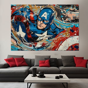 Captain America Canvas Print, Captain America Painting, Avengers Wall Art, Comics Wall Art, Captain America Poster, Game Room Decor