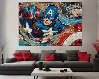 Captain America Canvas Print, Captain America Painting, Avengers Wall Art, Comics Wall Art, Captain America Poster, Game Room Decor