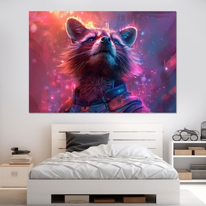Rocket Raccoon Canvas Print, Rocket Raccoon Painting, Guardians of the Galaxy Wall Art, Rocket Raccoon Wall Art, Game Room Decor