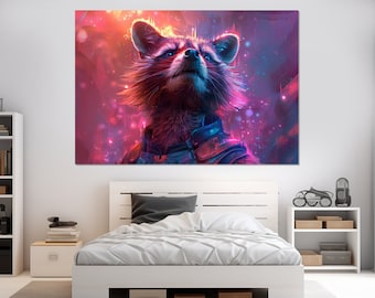 Rocket Waschbär Leinwanddruck, Rocket Waschbär Gemälde, Guardians of the Galaxy Wandkunst, Rocket Waschbär Wandkunst, Spielzimmer Dekor