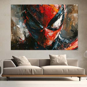 Spiderman Canvas Print, Spider-Man Painting, Spiderman Wall Art, Comics Canvas Art, Spiderman Poster, Game Room Decor, Spider-Man Portrait