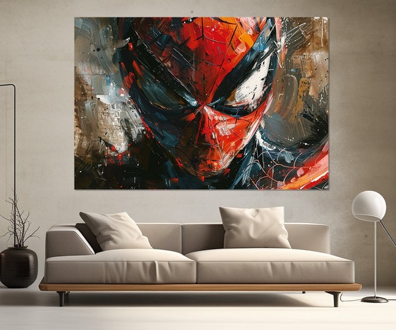 Spiderman Canvas Print, Spider-Man Painting, Spiderman Wall Art, Comics Canvas Art, Spiderman Poster, Game Room Decor, Spider-Man Portrait