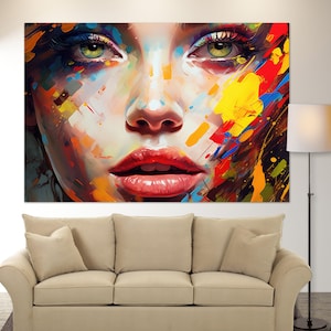 Abstract Woman Face Canvas Print, Faces Wall Art, Woman Painting, Modern Wall Decor, Colorful Woman Face Canvas Art